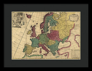 Old Map Of Europe Circa 1700's - Framed Print