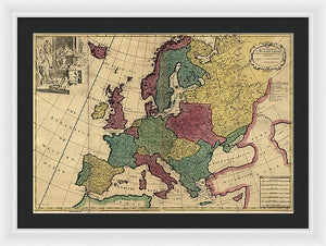 Old Map Of Europe Circa 1700's - Framed Print