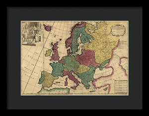 Old Map Of Europe Circa 1700's - Framed Print