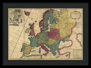 Old Map Of Europe Circa 1700's - Framed Print