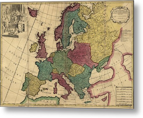 Old Map Of Europe Circa 1700's - Metal Print