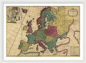 Old Map Of Europe Circa 1700's - Framed Print