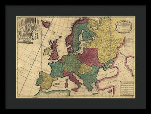 Old Map Of Europe Circa 1700's - Framed Print