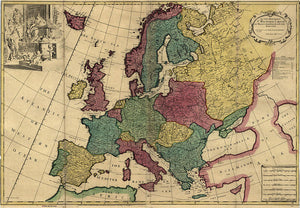 Old Map Of Europe Circa 1700's - Art Print