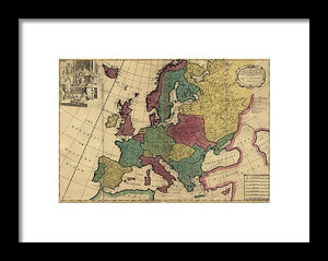 Old Map Of Europe Circa 1700's - Framed Print