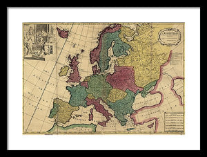 Old Map Of Europe Circa 1700's - Framed Print