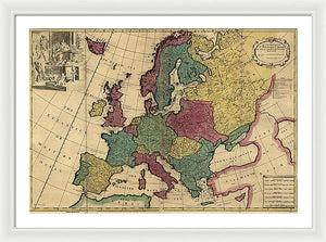 Old Map Of Europe Circa 1700's - Framed Print