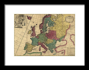 Old Map Of Europe Circa 1700's - Framed Print