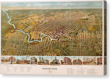 Old Map Of Houston 1891 - Canvas Print