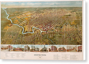 Old Map Of Houston 1891 - Canvas Print