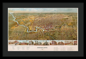 Old Map Of Houston 1891 - Framed Print