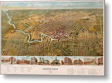 Old Map Of Houston 1891 - Metal Print