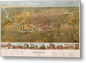 Old Map Of Houston 1891 - Metal Print