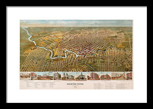 Old Map Of Houston 1891 - Framed Print