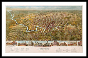 Old Map Of Houston 1891 - Framed Print