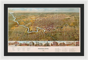 Old Map Of Houston 1891 - Framed Print