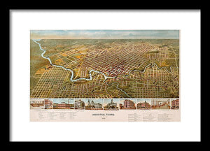 Old Map Of Houston 1891 - Framed Print