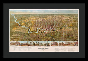 Old Map Of Houston 1891 - Framed Print