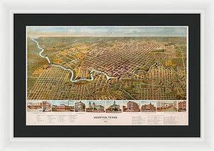 Old Map Of Houston 1891 - Framed Print