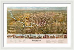 Old Map Of Houston 1891 - Framed Print