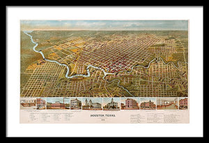 Old Map Of Houston 1891 - Framed Print