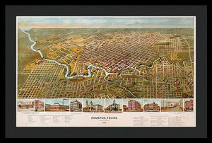 Old Map Of Houston 1891 - Framed Print