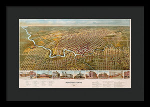 Old Map Of Houston 1891 - Framed Print