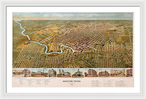 Old Map Of Houston 1891 - Framed Print