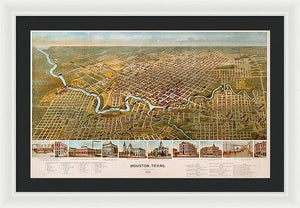 Old Map Of Houston 1891 - Framed Print