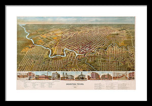 Old Map Of Houston 1891 - Framed Print