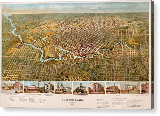 Old Map Of Houston 1891 - Acrylic Print