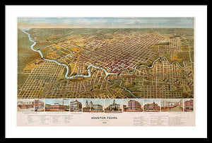 Old Map Of Houston 1891 - Framed Print