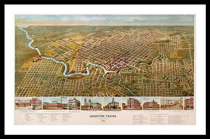 Old Map Of Houston 1891 - Framed Print