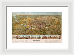 Old Map Of Houston 1891 - Framed Print