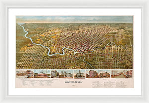 Old Map Of Houston 1891 - Framed Print