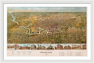 Old Map Of Houston 1891 - Framed Print