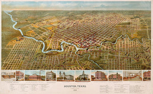 Old Map Of Houston 1891 - Art Print