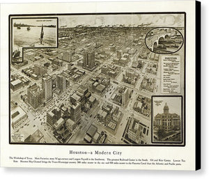 Old Map Of Houston - 1912 A Modern City - Canvas Print