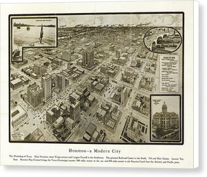 Old Map Of Houston - 1912 A Modern City - Canvas Print