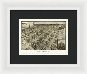 Old Map Of Houston - 1912 A Modern City - Framed Print