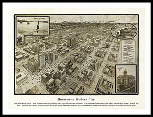 Old Map Of Houston - 1912 A Modern City - Framed Print