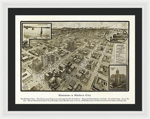 Old Map Of Houston - 1912 A Modern City - Framed Print