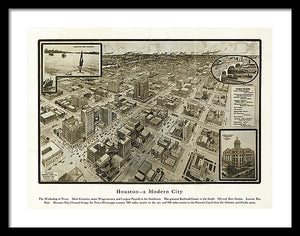 Old Map Of Houston - 1912 A Modern City - Framed Print