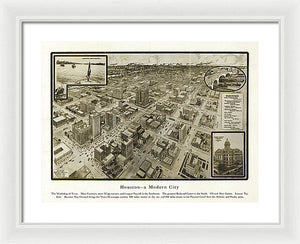 Old Map Of Houston - 1912 A Modern City - Framed Print