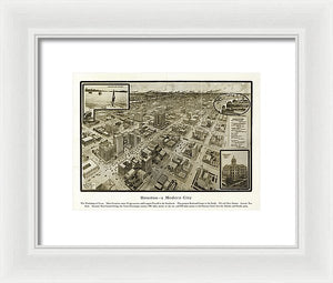 Old Map Of Houston - 1912 A Modern City - Framed Print