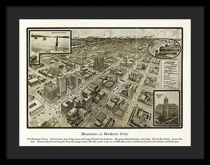 Old Map Of Houston - 1912 A Modern City - Framed Print