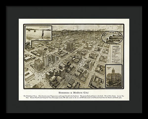 Old Map Of Houston - 1912 A Modern City - Framed Print