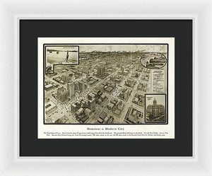 Old Map Of Houston - 1912 A Modern City - Framed Print