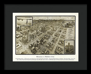 Old Map Of Houston - 1912 A Modern City - Framed Print