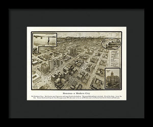 Old Map Of Houston - 1912 A Modern City - Framed Print